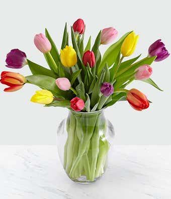 Mixed Tulip Bouquet with FREE Vase -15 Stems